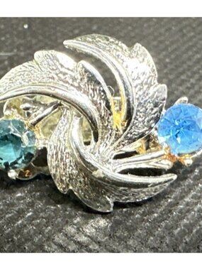 1950s Coro Blue Rhinestone Clip Earring Earlobe 1"x5/8" Not complete pair